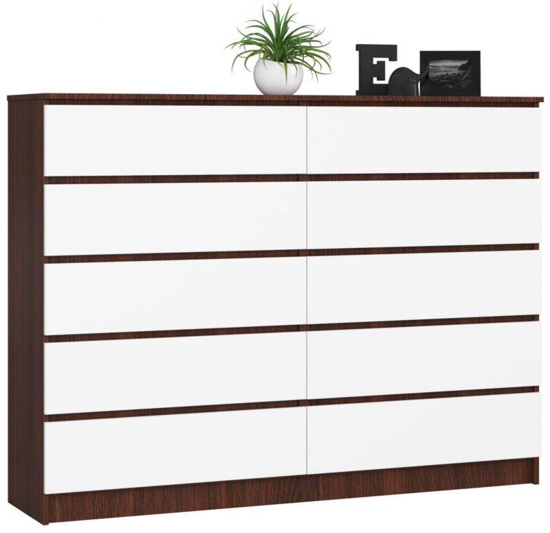Komoda Akord K160 Wenge 160 cm 10 szuflad kolor Biały mat 160x40x121 cm 1 szt.