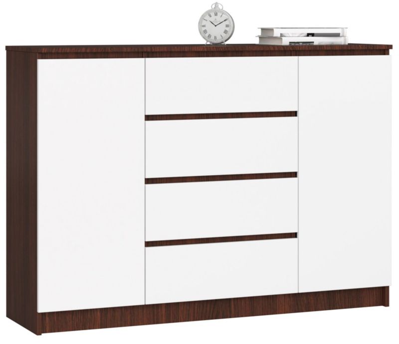 Komoda Akord K140 Wenge 138 cm 2 drzwi 4 szuflady kolor Biały mat 4 półki 138x40x99 cm 1 szt.