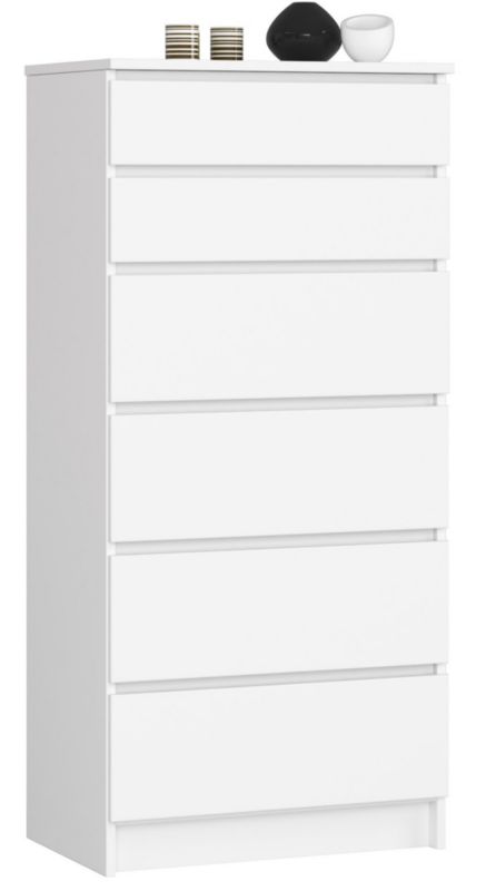 Komoda Akord K60 Biała 60 cm 6 szuflad kolor Biały mat 60x40x130 cm 1 szt.