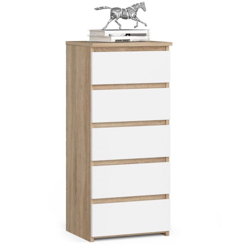 Komoda Akord CL5 Dąb Sonoma 40 cm 5 szuflad fronty kolor Biały mat 40x35x92 cm 1 szt.