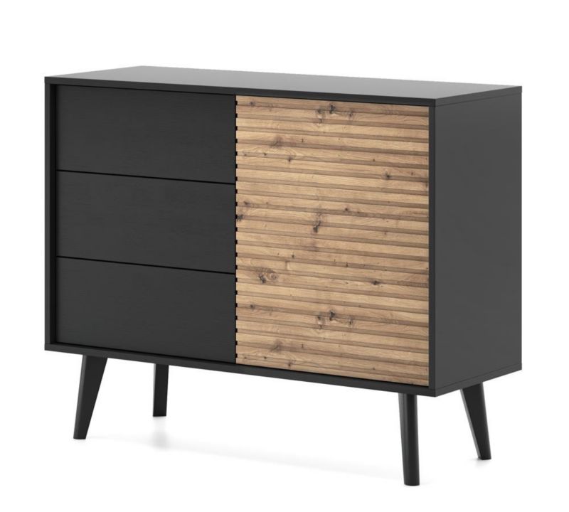 Komoda z szufladami Bettso Willow 104 cm ryflowana czarny dąb artisan 1szt.