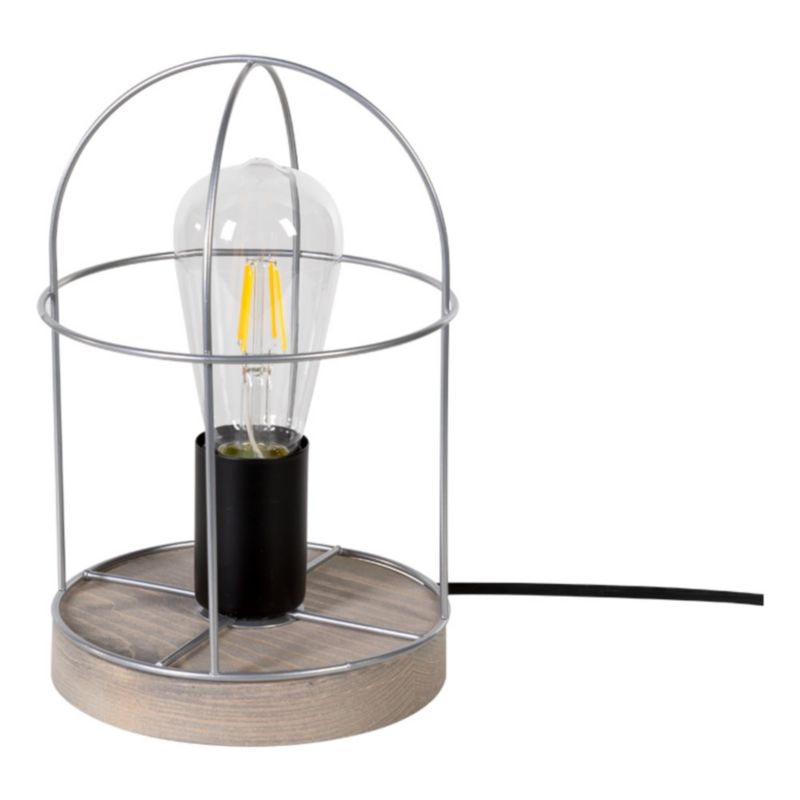 Drewniana Lampa Stołowa SPOT Light 1xE27 Max.25W Drewno Sosnowe Szare FSC z Akcentem Srebra, 1 szt.