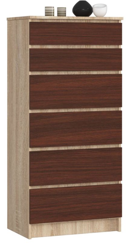 Komoda Akord K60 Dąb Sonoma 60 cm 6 szuflad kolor Wenge mat 60x40x130 cm 1 szt.