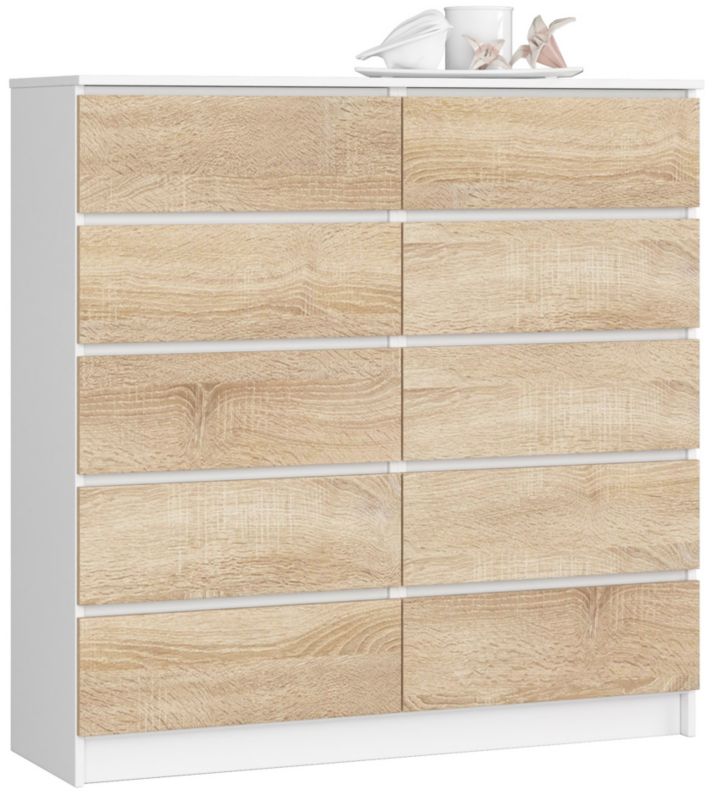 Komoda Akord K120 Biała 120 cm 10 szuflad kolor Dąb Sonoma mat 120x40x121 cm 1 szt.