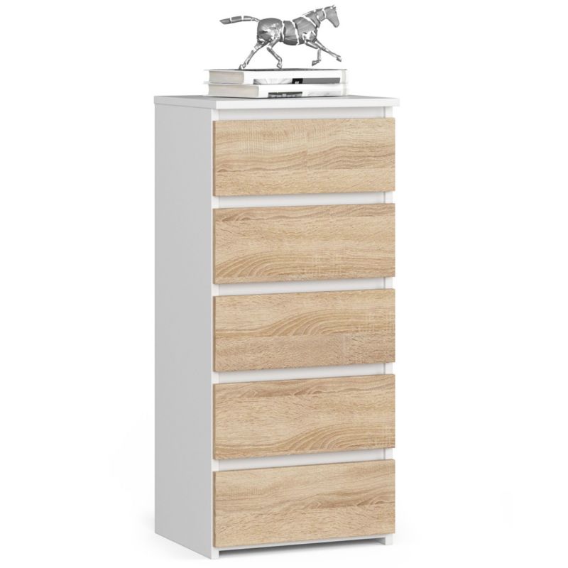 Komoda Akord CL5 Biała 40 cm 5 szuflad fronty kolor Dąb Sonoma mat 40x35x92 cm 1 szt.
