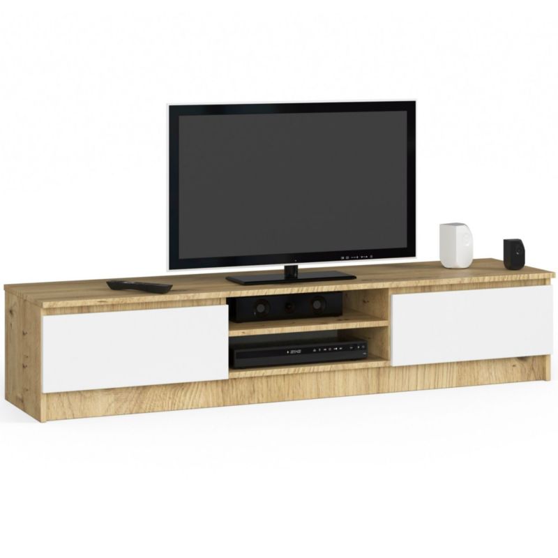 Szafka RTV Akord Dąb Artisan 160 cm 2 drzwi kolor Biały mat 2 półki 160x40x33 cm 1 szt.