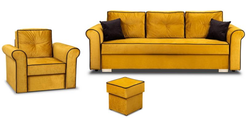 Zestaw Wypoczynkowy Bonni Merida Sofa + Fotel z Podnóżkiem Żółty 1 szt.