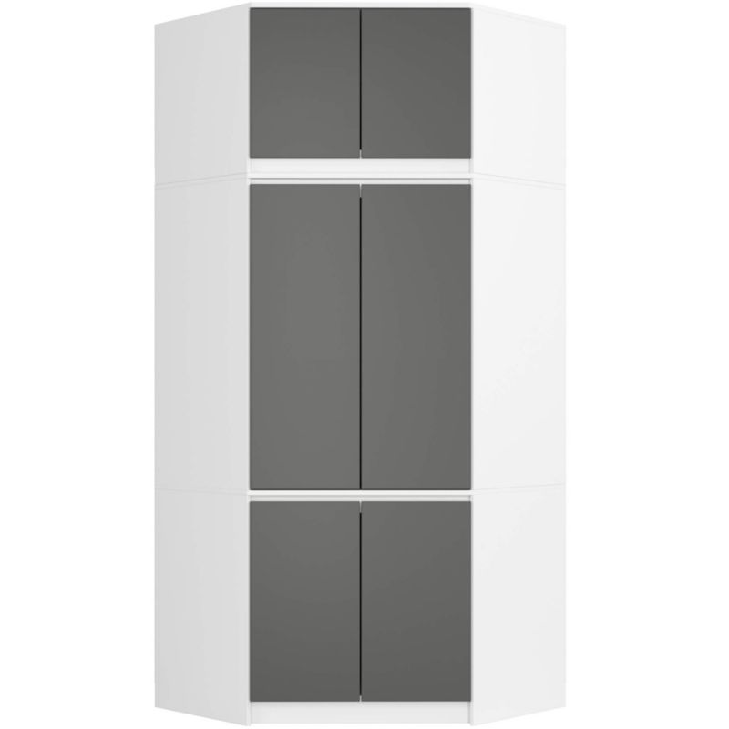 Szafa narożna z nadstawką Akord S100 Biała 100 cm 6 drzwi kolor Grafit Szary mat 9 półek 100x50x235 cm 1 szt.