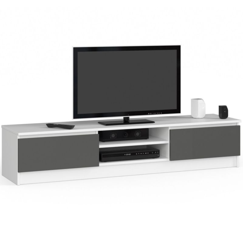 Szafka RTV Akord Biała 160 cm 2 drzwi kolor Grafit Szary mat 2 półki 160x40x33 cm 1 szt.
