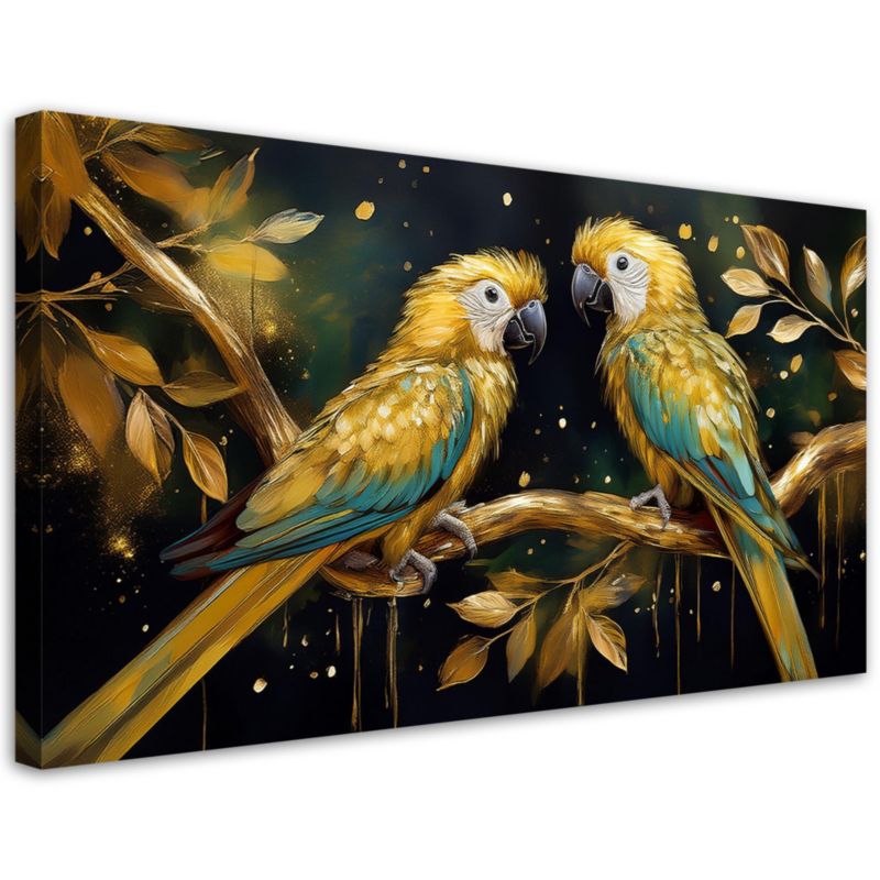 Obraz na płótnie Feeby 120x60cm Papugi Ptaki Złote 1 szt.
