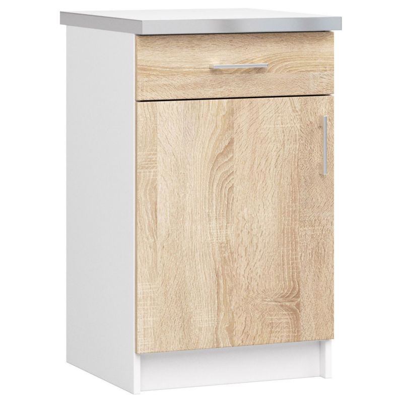 Szafka kuchenna Akord S50 z blatem Lima Biała 50 cm 1 drzwi 1 szuflada kolor Dąb Sonoma mat 2 półki 50x44,5x82 cm 1 szt.