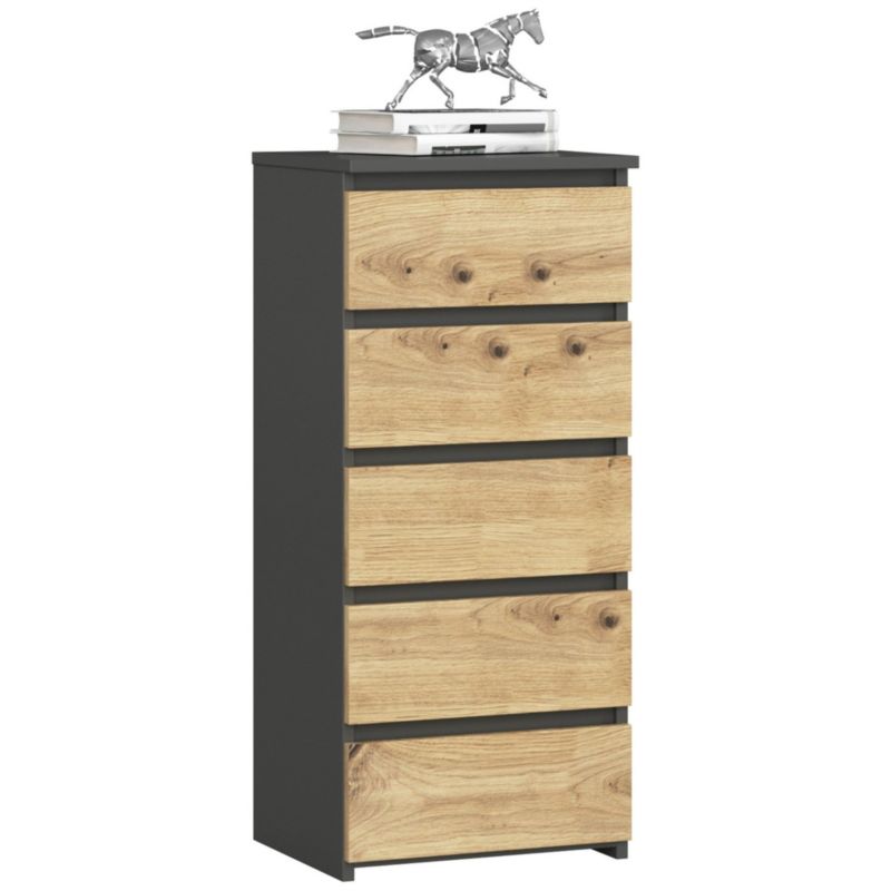 Komoda Akord CL5 Grafit Szary 40 cm 5 szuflad kolor Dąb Artisan mat 40x35x92 cm 1 szt.