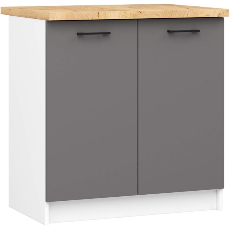 Szafka kuchenna Akord S80 z blatem system Oliwia Biała 80 cm 2 drzwi kolor Grafit Szary mat 2 półki 80x46x85 cm 1 szt.