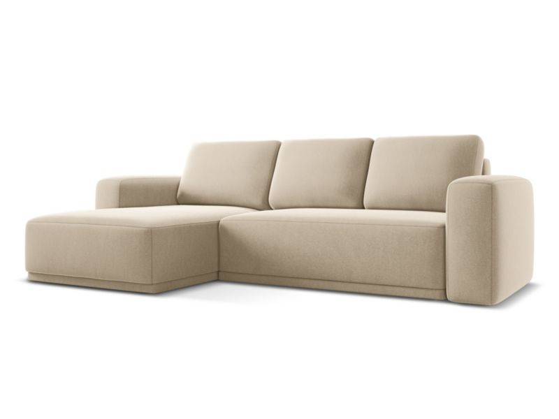 Narożnik lewostronny z funkcją spania Makamii Kaila z weluru 258x160 cm jasny beż 1 szt.