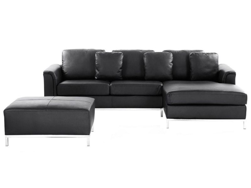 Sofa narożna lewostronna z otomaną Oslo Skóra naturalna Czarny Lewostronny 1 kpl