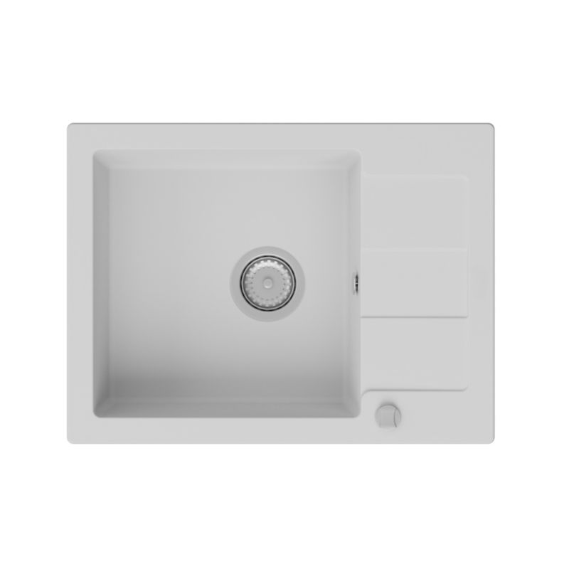 Zlewozmywak granitowy GranMaster Quadrato 640x480x174 mm, jednokomorowy z ociekaczem, biały 1 szt.