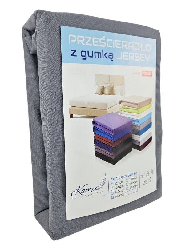 Prześcieradło gumka jersey Kam-Pol bawełna premium 200x210 szary 1 szt.