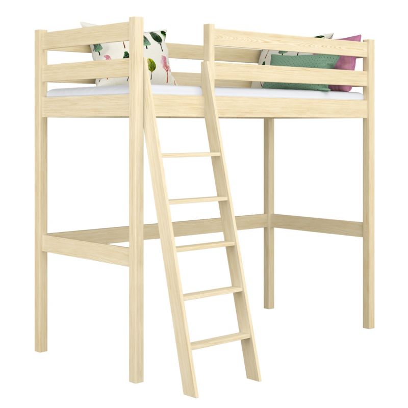 Drewniane łóżko na antresoli N-WOOD N03 100x180 sosna bezbarwna 1 szt.