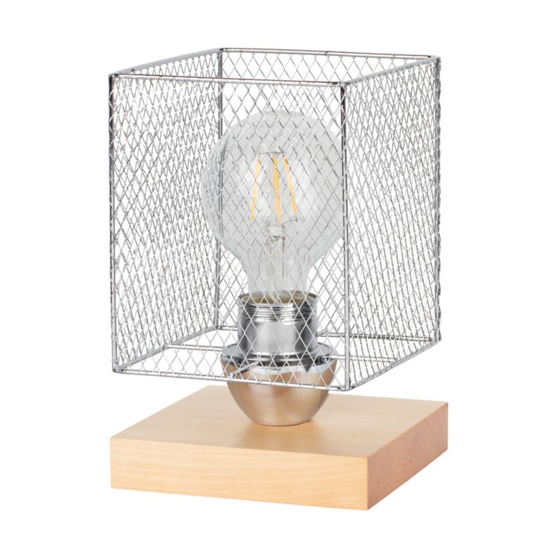 Drewniana Lampa Stołowa SPOT Light 1xE27 Max.25W Naturalna Brzoza FSC z Chromowanym Kloszem, 1 szt.