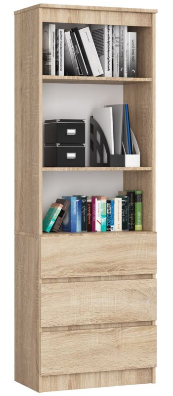 Regał Akord R60 Dąb Sonoma 60 cm 3 szuflady kolor Dąb Sonoma mat 3 półki 60x35x180 cm 1 szt.