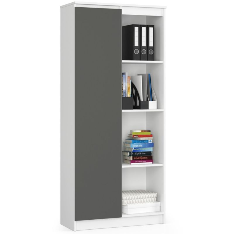 Regał Akord R80 Biały 80 cm 1 drzwi kolor Grafit Szary mat 8 półek 80x35x180 cm 1 szt.