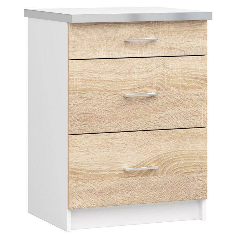 Szafka kuchenna Akord Lima S60 z blatem Biała 60 cm 3 szuflady kolor Dąb Sonoma mat 60x44,5x82 cm 1 szt.