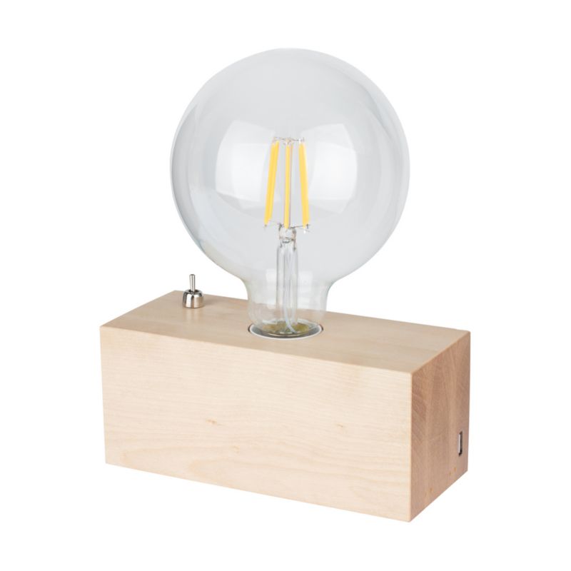 Drewniana Lampa Stołowa SPOT Light 1xE27 Max.25W Naturalna Brzoza FSC z Zintegrowaną Ładowarką USB, 1 szt.