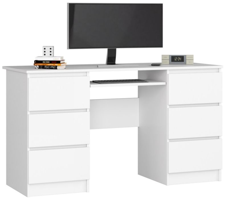 Biurko komputerowe Akord A11 Białe 135 cm 6 szuflad kolor Biały mat 135x50x77 cm 1 szt.
