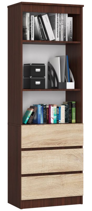 Regał Akord R60 Wenge 60 cm 3 szuflady kolor Dąb Sonoma mat 3 półki 60x35x180 cm 1 szt.