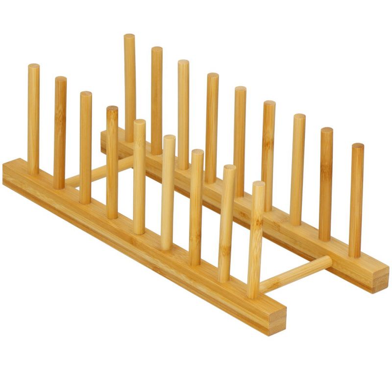 Stojak na talerze Springos 8 przegród bambusowy organizer 34 cm na pokrywki deski 1 szt.