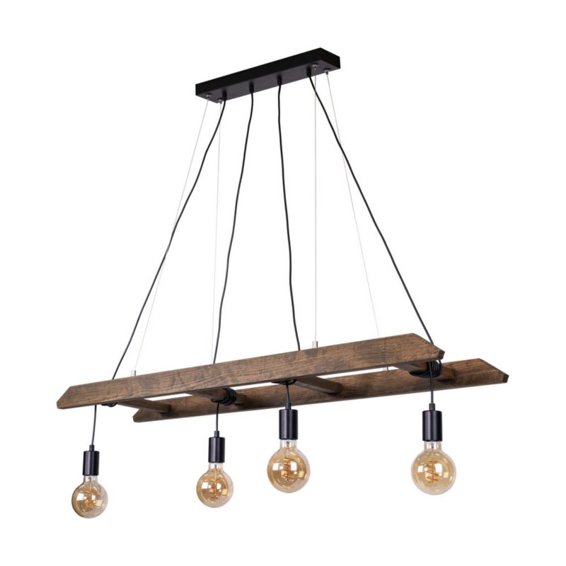 Drewniana Lampa Wisząca SPOT Light 4xE27 Max.60W Drewno Sosnowe Orzechowe FSC z Akcentem Czerni Polski Producent 1 szt.