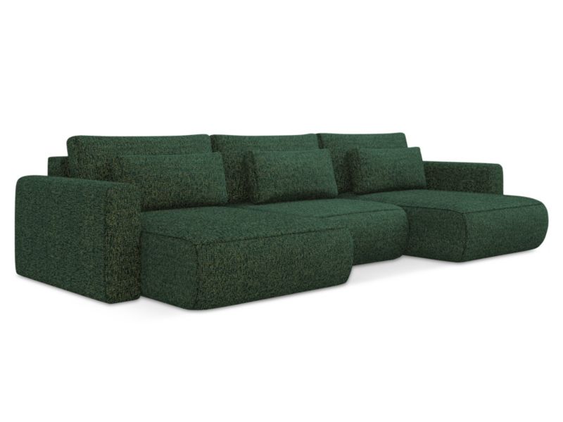 Sofa panoramiczna z funkcją spania Makamii Kapua z tkaniny strukturalnej 340x149 cm zielony 1 szt.