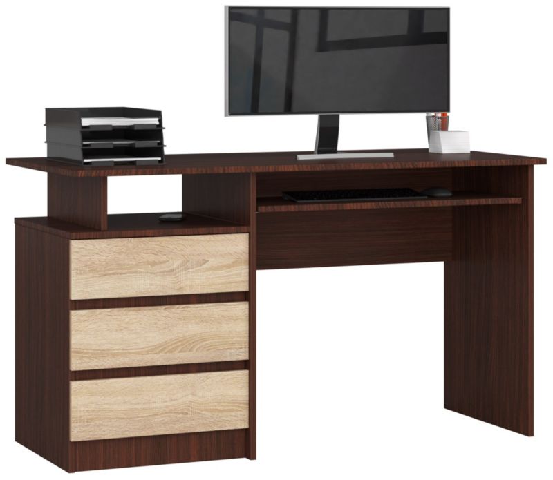 Biurko Akord CLP Wenge 135 cm 3 szuflady kolor Dąb Sonoma mat 2 półki 135x60x77 cm 1 szt.