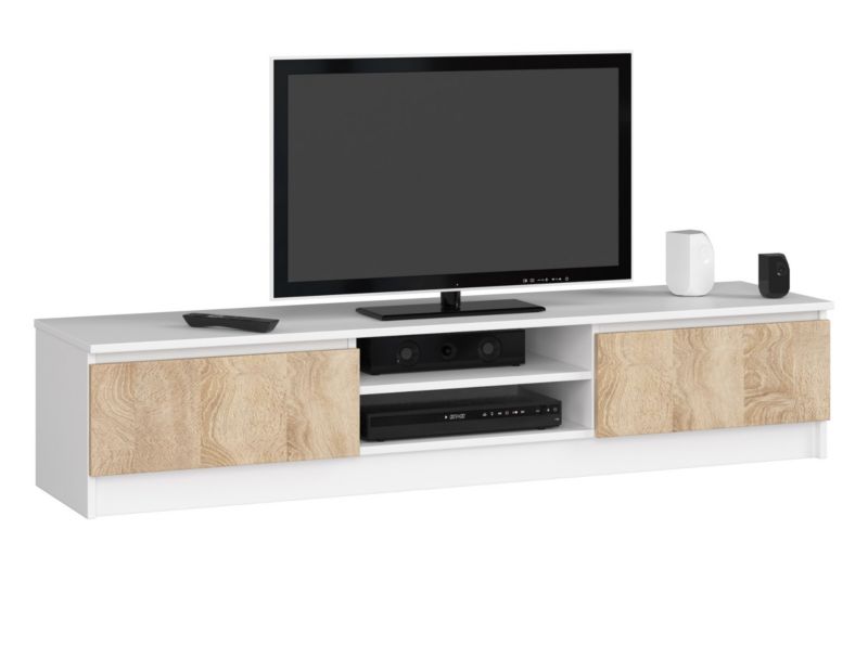 Szafka RTV Akord Biała 160 cm 2 drzwi kolor Dąb Sonoma mat 2 półki 160x40x33 cm 1 szt.