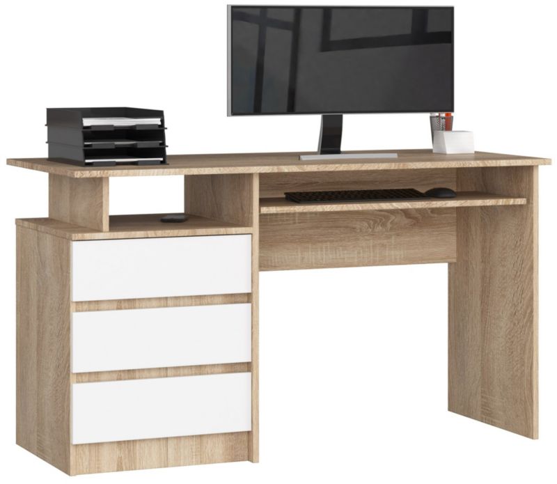 Biurko Akord CLP Dąb Sonoma 135 cm 3 szuflady kolor Biały mat 2 półki 135x60x77 cm 1 szt.