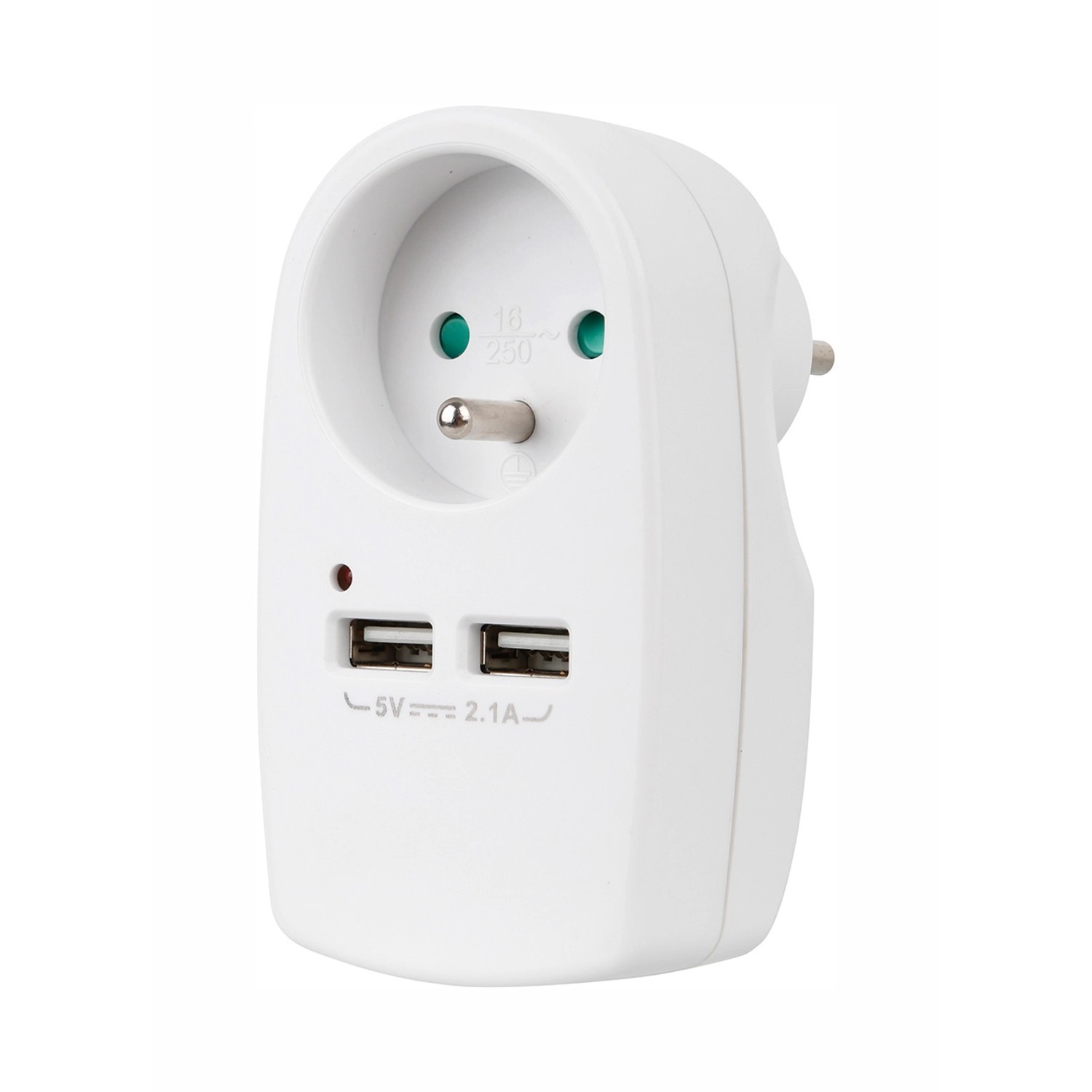 Adapter z gniazdem sieciowym i podwójnym portem USB
