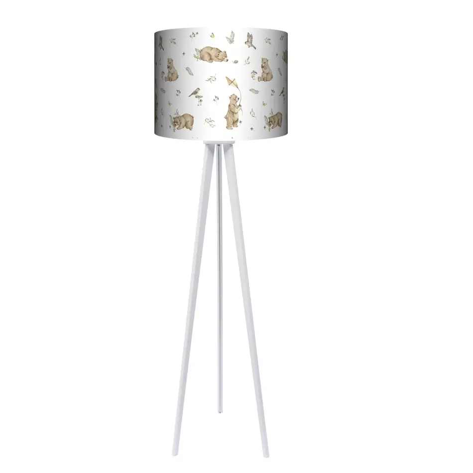 Lampa podłogowa - trójnóg drewniana duża Misie Biel -kolor podstawy do wyboru FL - orzech