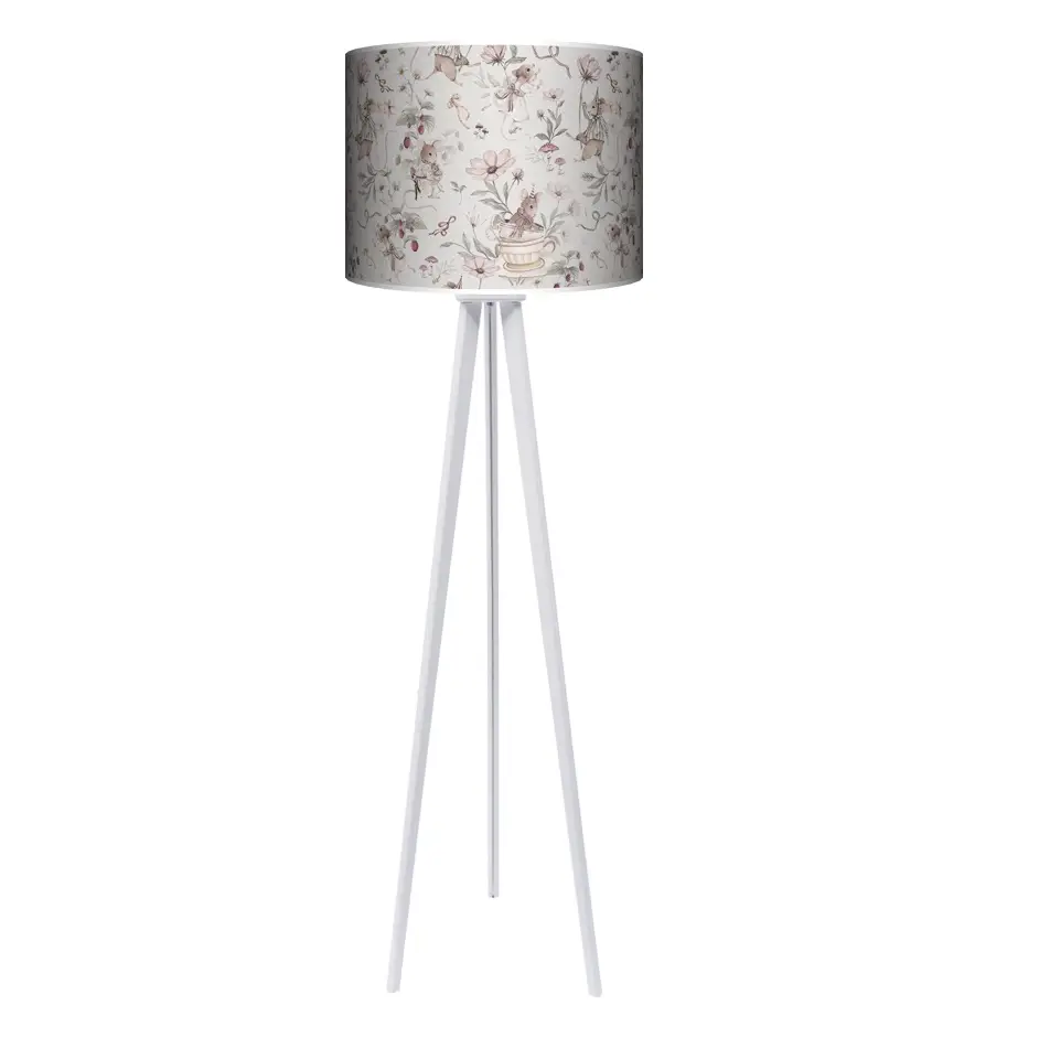 Lampa podłogowa - trójnóg drewniana duża Myszki na beżu-kolor podstawy do wyboru FL - czarny