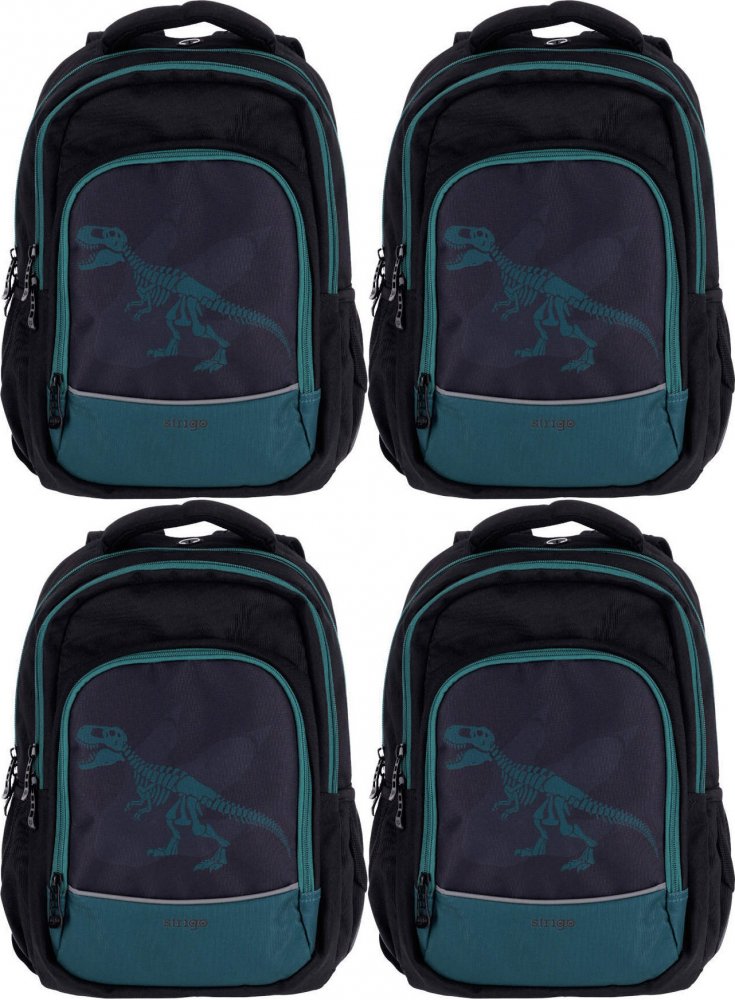 4x Plecak szkolny Strigo Misty Dinozaur, dwukomorowy, 24l, 39x27x18cm, czarny