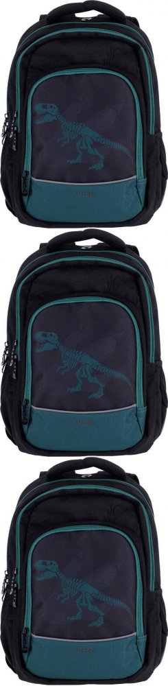 3x Plecak szkolny Strigo Misty Dinozaur, dwukomorowy, 24l, 39x27x18cm, czarny