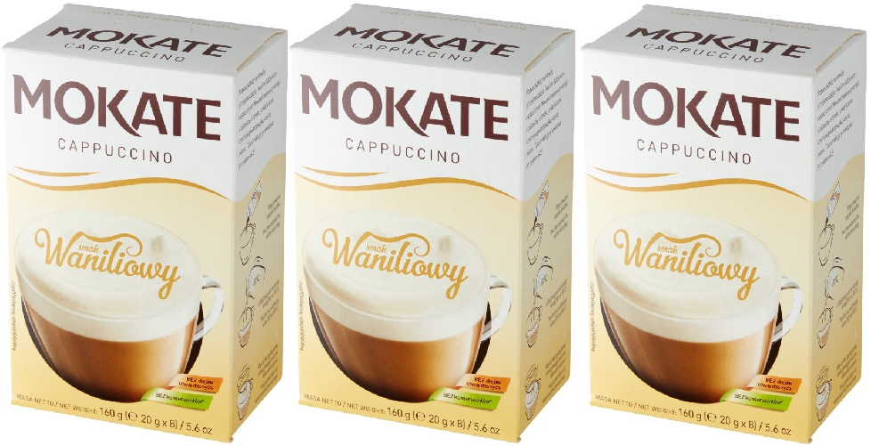 3x kawa rozpuszczalna w saszetkach Mokate Cappuccino, waniliowy, 8 sztuk x 20g