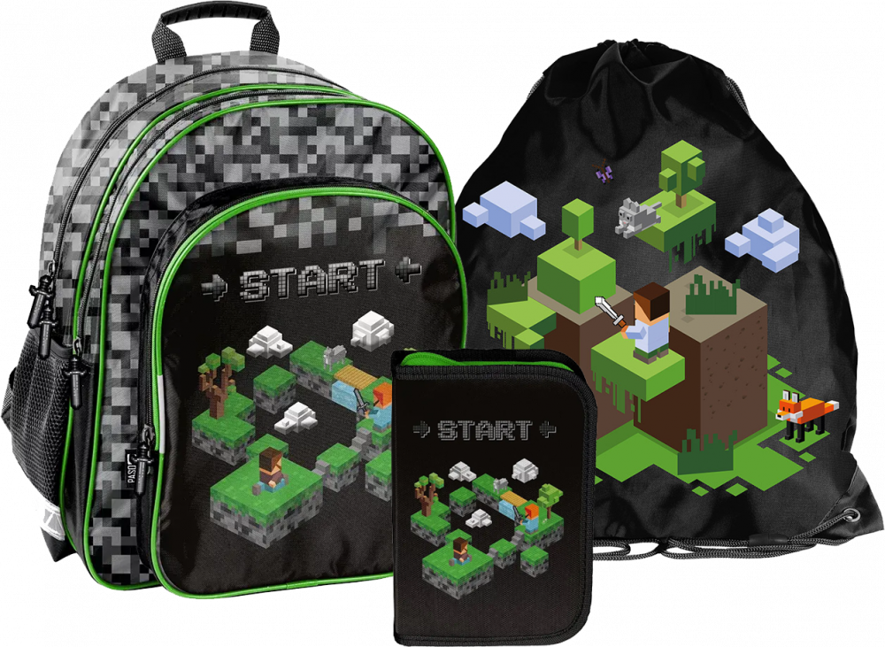 Zestaw: Plecak + piórnik szkolny + worek na buty Paso Minecraft