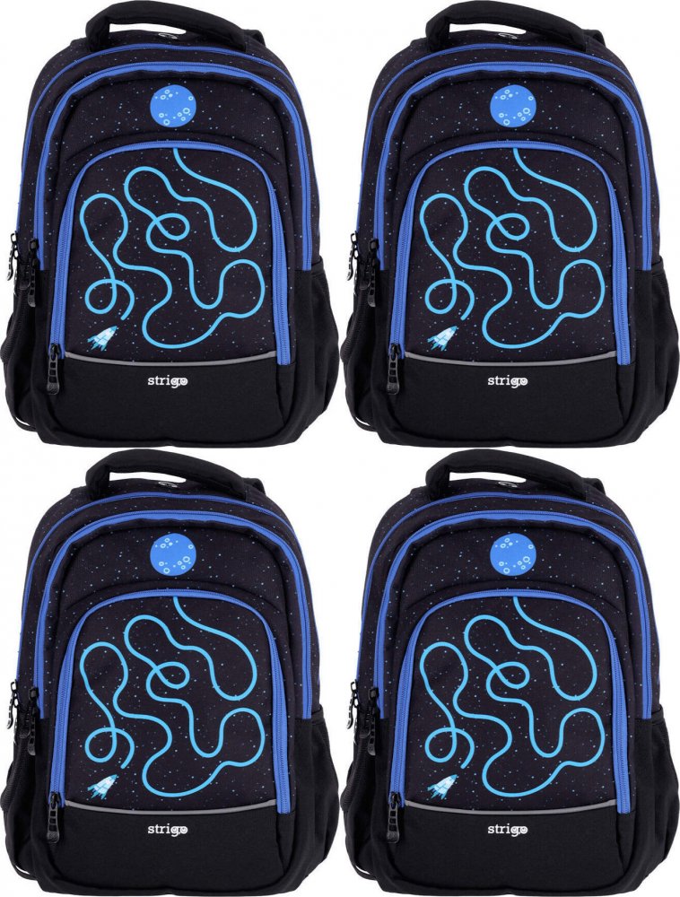 4x Plecak szkolny Strigo Misty Kosmos, dwukomorowy, 24l, 39x27x18cm, czarny