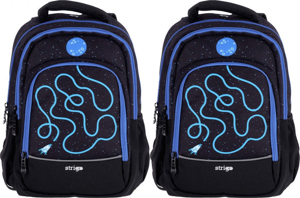 2x Plecak szkolny Strigo Misty Kosmos, dwukomorowy, 24l, 39x27x18cm, czarny