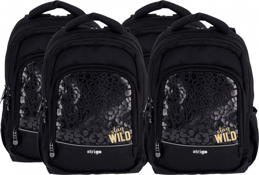 4x Plecak szkolny Strigo Misty Wild, dwukomorowy, 24l, 39x27x18cm, czarny