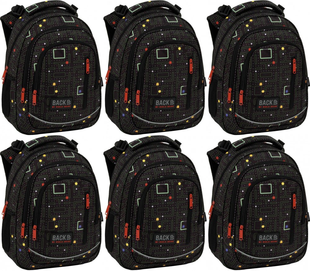 6x Plecak szkolny BackUP 5 model R 102 , trzykomorowy, 24l, 39x27x20cm, czarny