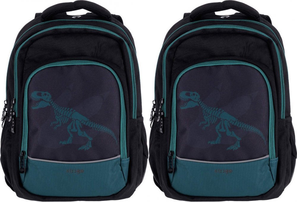 2x Plecak szkolny Strigo Misty Dinozaur, dwukomorowy, 24l, 39x27x18cm, czarny