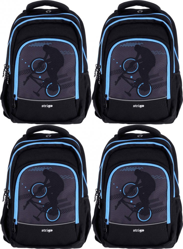 4x Plecak szkolny Strigo Misty Rower, dwukomorowy, 24l, 39x27x18cm, czarny