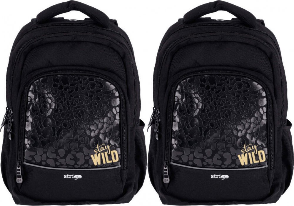 2x Plecak szkolny Strigo Misty Wild, dwukomorowy, 24l, 39x27x18cm, czarny