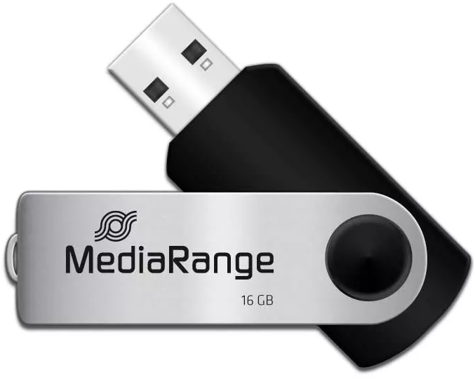 Pendrive MediaRange, 16GB, obracany, USB 2.0, srebrno-czarny